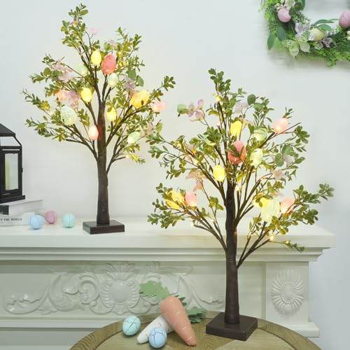 DRDUDU-Easter-Decoration-Set-of-2-Lighted-24-Inch-Artificial-Tree-with-Easter-Eggs-Colorful-LED-Lights-Light-Up-Tabletop-Bonsai-Tree-for-Table-Home-Holiday-Spring-Decor DRDUDU Easter Decoration Set of 2 Lighted 24 Inch Artificial Tree with Easter Eggs Colorful LED Lights Light Up Tabletop Bonsai Tree for Table Home Holiday Spring Decor