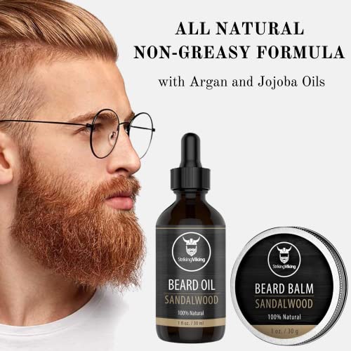Striking Viking Beard Oil And Balm - Men's Beard Grooming Kit With All-Natural Beard Oil And Leave In Beard Balm Conditioner - Enriched With Argan And Jojoba Oil, Sandalwood #TOP2