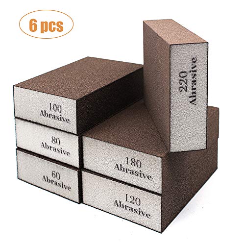 WELLGO 6 Pack Sanding Sponges,Coarse & Fine Sanding Blocks in 60/80/100/120/180/220 Grit Assortment