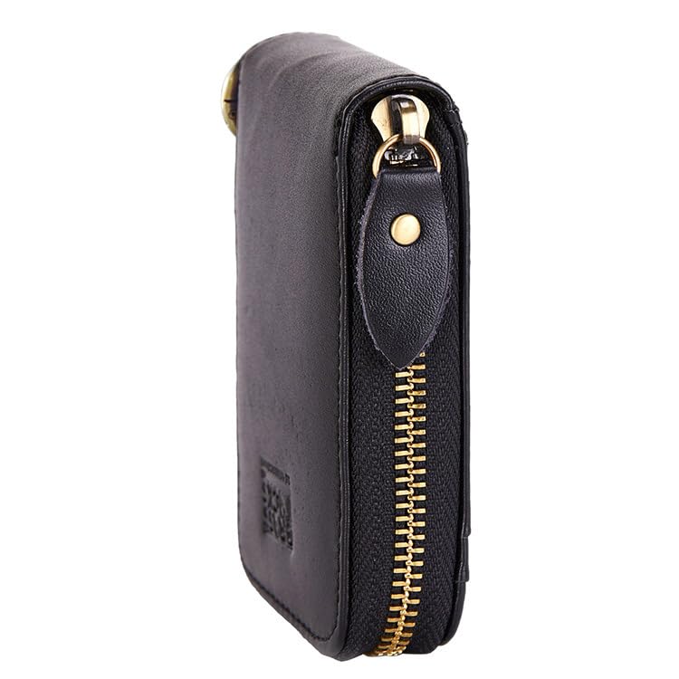 Image of Vintage Full Top Grain Leather Wallet RFID Blocking Multi Card Case with Zipper Pocket Card Holder for Men Women Gift Box (Black|Ring)