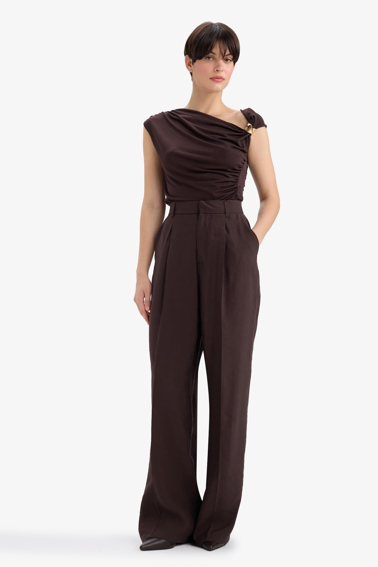 DeFacto Wide Leg Yüksek Bel Geniş Paça Modal Pantolon F7637AX25AU