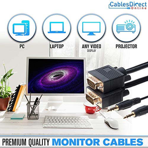 Cables Direct Online 30Ft Svga + Audio Monitor Cable, Male To Male 1080P Super Vga Display Cord For Pc Projector Laptop Tv #TOP2