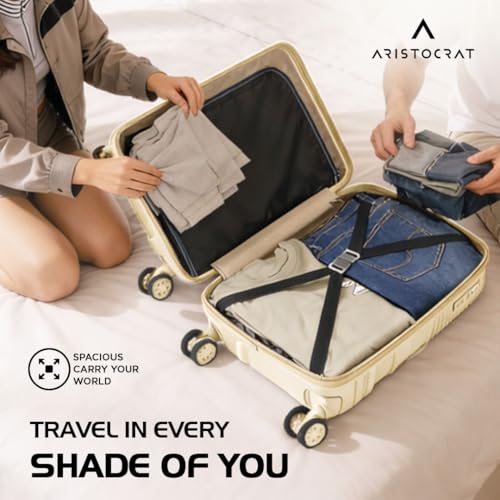 Image of Aristocrat Lineo Set of 2 Trolley Bag 55 & 65cm | S+M | Hard Luggage | 8-Wheel Suitcase for Travel | Combination Lock with Anti-Theft Zipper | Polycarbonate | 3 Years International Warranty (Golden)