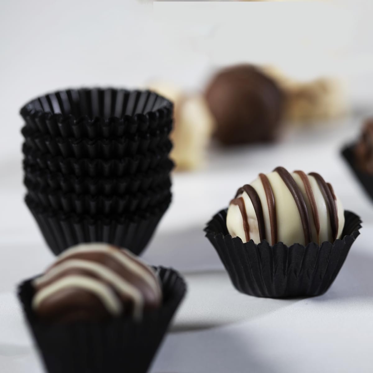 Glassine Chocolate Black Paper Candy Cups No.4-1''x3/4'' - Black - 200pcs