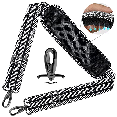 Image of Shoulder Strap 78 inch Universal Handbag Strap with Ultra-thick Fixed Padded and Dual Balanced Adjustable Buckles Shoulder Crossbody Strap for Briefcase Messenger Bag Laptop bag Luggage,BK&White Jacquard