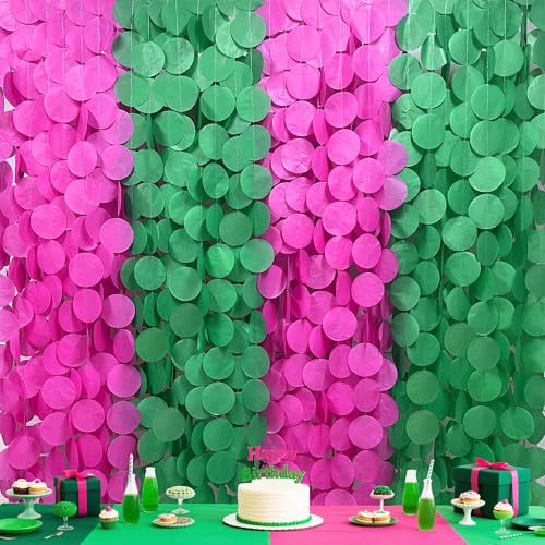 Image of 205 Ft Hot Pink and Green Party Decorations Circle Dot Backdrop Garland Tissue Paper Polka Dots Hanging Streamer for Witches Theme Birthday Bachelorette Wedding Engagement Party Supplies