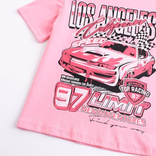 Girl's Car Letter Graphic Print Round Neck Short Sleeve Tee Summer Casual T Shirt Graphics Tee Shirt4