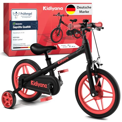 Kidiyana 3-in-1 Kinderfahrrad ab 2 Jahren mit abnehmbaren Pedalen & Stützrädern – Laufrad 12 Zoll mit Handbremse, Klingel, höhenverstellbarem Sattel & Lenker, Balance Bike mit Aluminiumrahmen