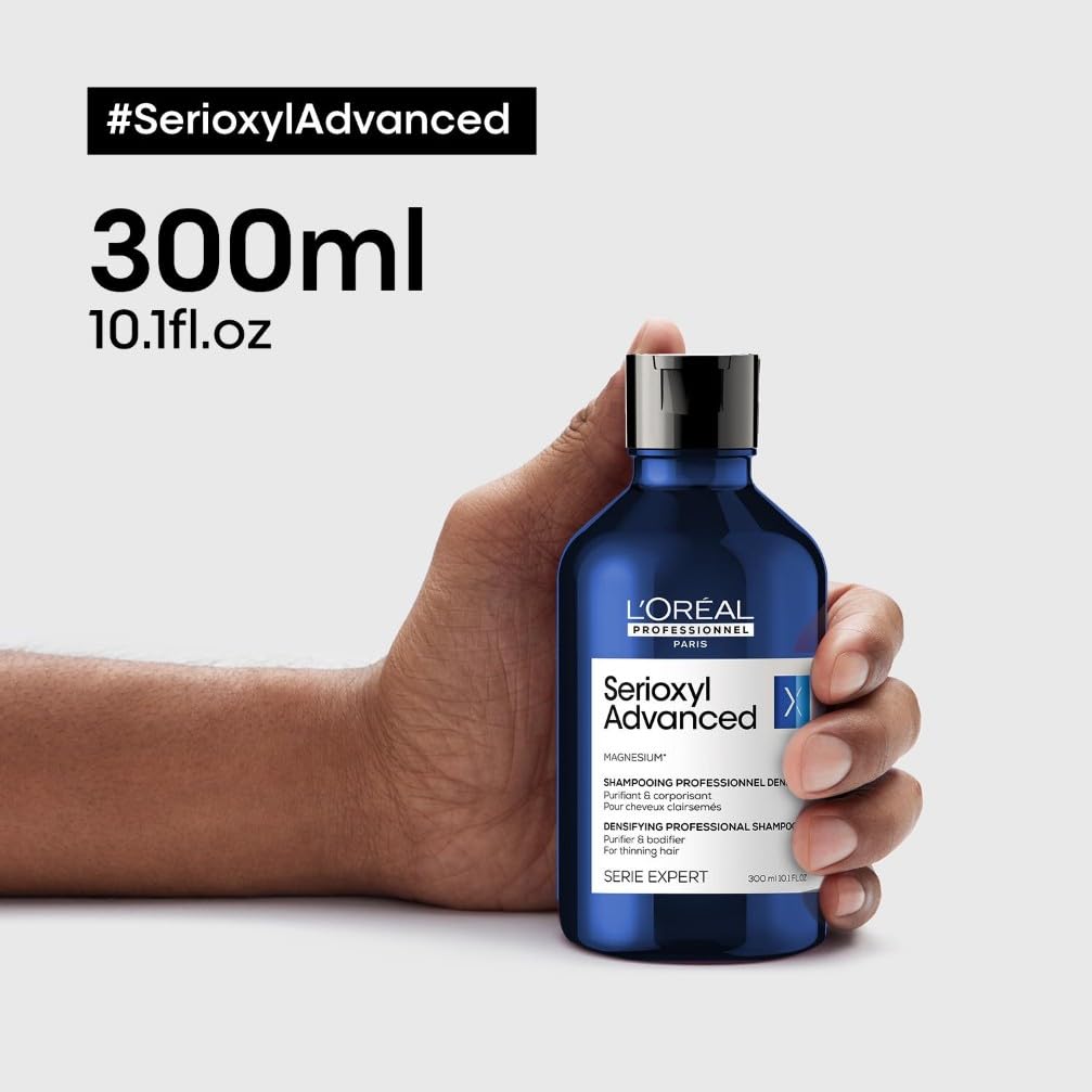 L'OREAL PROFESSIONNEL - Shampoing Densifiant & Corporisant - +22% de Volume dès la 1ère Utilisation - Soin Volumateur pour Cheveux Clairesemés - Sans Silicone - Serioxyl Advanced - 300 ml