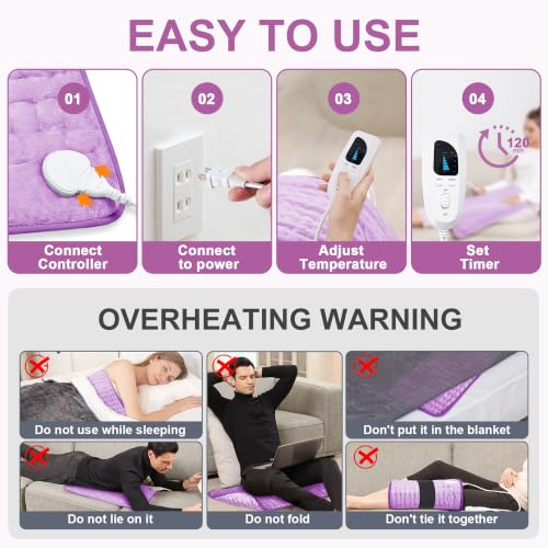 Image of Heating Pad,Electric Heating Pads,Heating Pad for Back,Lavender,24x20 Inch | Heating Pads for Shoulder,Neck,Abdomen,Knee,Arms,Legs,Heat Pad for Birthday Father Mother Gift Women Men,6 Heat Settings