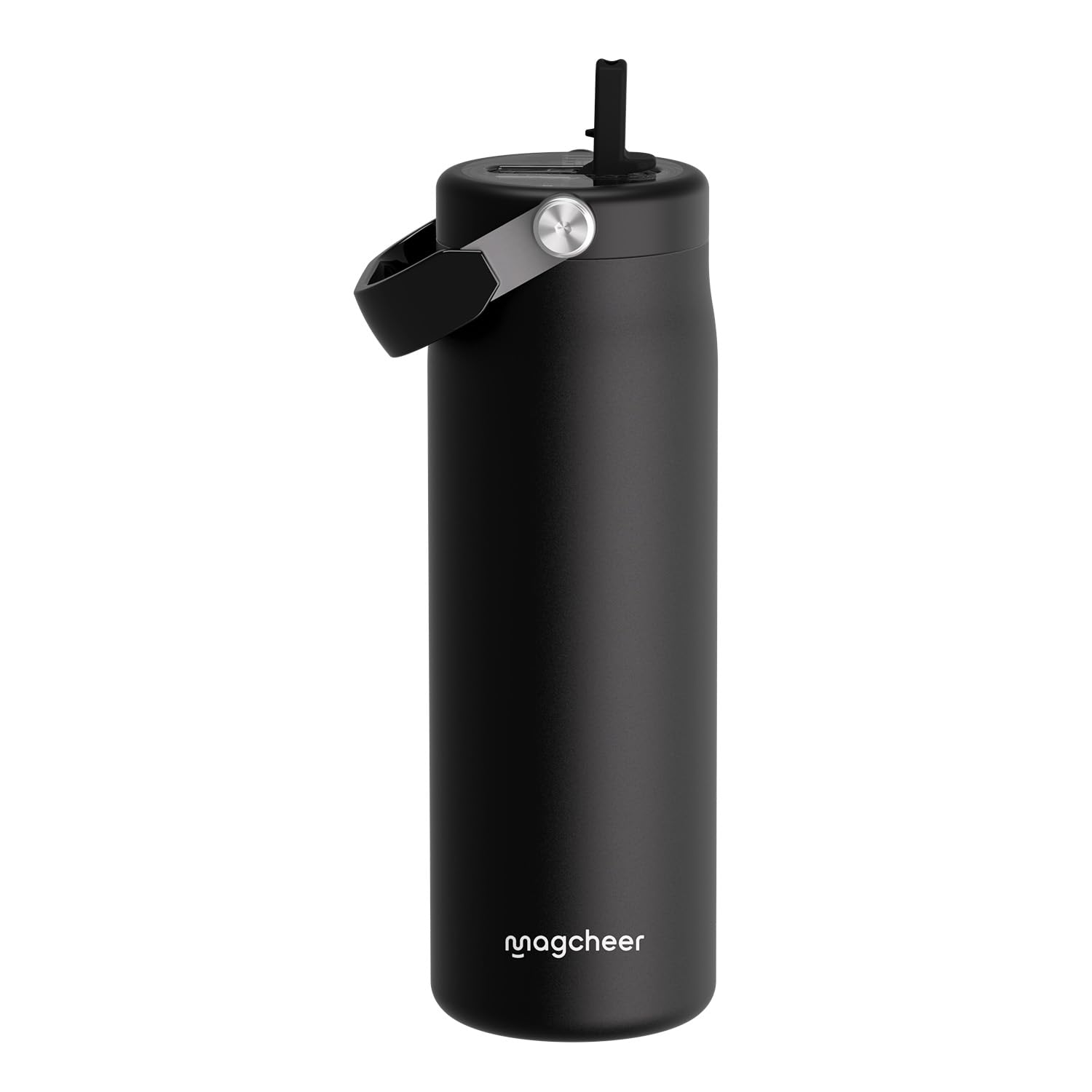 magcheer Insulated Ceramic Lined Water Bottle with Straw 750ml | Stainless Steel Water Bottle with Handle | Leakproof & BPA-Free | Fits Cup Holders | Great for Office School Travel(Black)