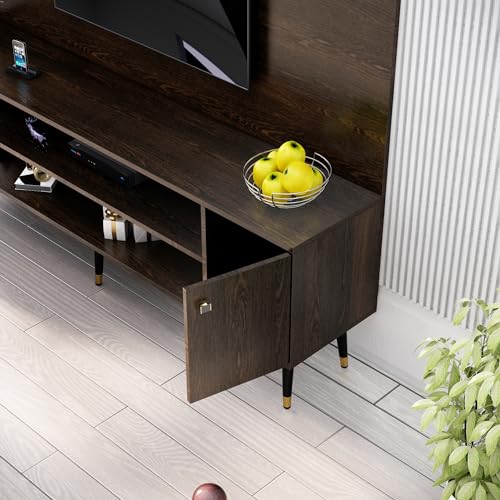 Image of Bniture TV Unit Cabinet for Living Room 30 to 65 Inch, Engineered Wood Cabinet Base Mount with 2 Door & Shelves, TV Stand Table with Storage for Books & Decor Unit for Bedroom (Flower Wenge)