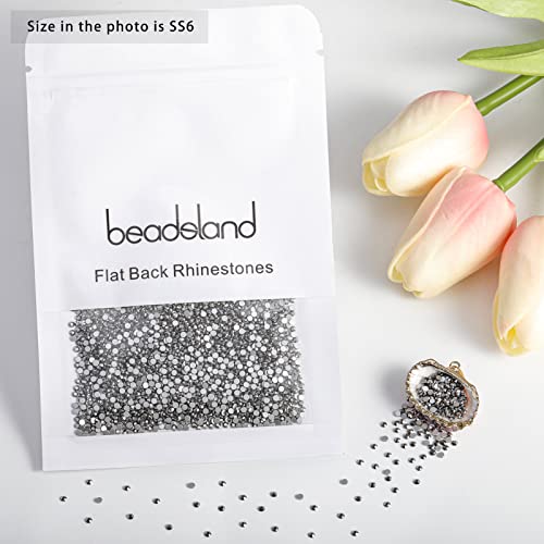 Image of Beadsland 2880pcs Flat Back Crystal Rhinestones Round Gems for Nail Art and Craft Glue Fix,Hematite,SS6,1.9-2.1mm | Flatback Glass Gems, 1.9-2.1mm, for Nail Art Craft, Glue Fix