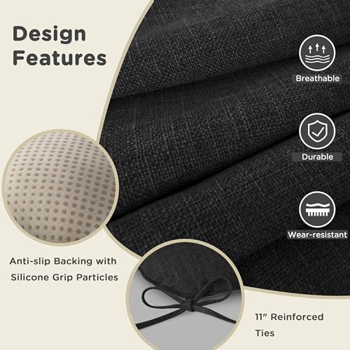 Image of AddGrace Chair Cushions for Dining Chairs Set of 2 Kitchen Seat Cushions with Ties and Non Slip Backing Tufted Indoor Seat Pad for Kitchen Dining Room 18 inch x 17 inch x 3 inch Black