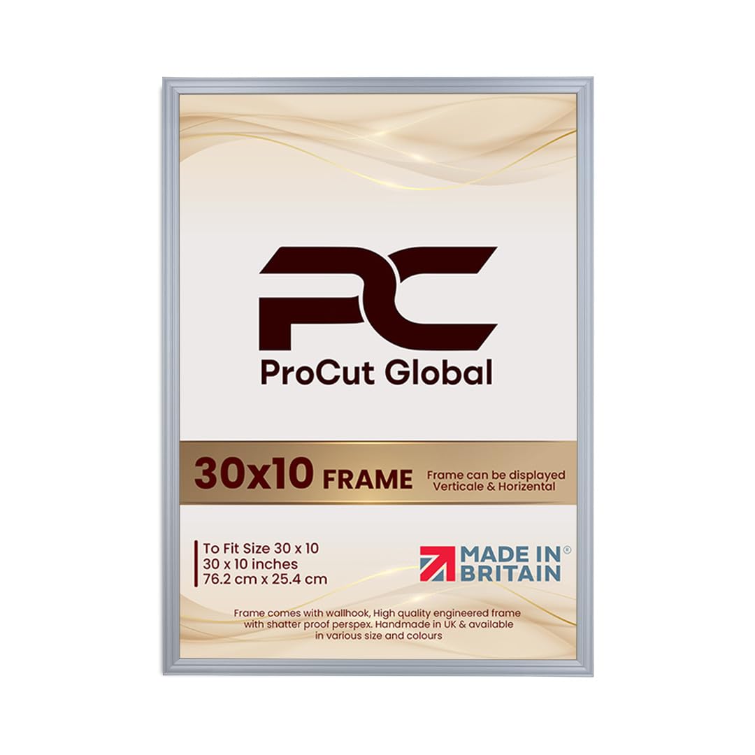 Procut Global 30x10 Silver Picture Frames - Classic Wooden Photo Frame with Shatterproof Perspex for Wall or Tabletop - Perfect for Posters, Certificates & Prints - Sizes & Colors Available โ image 1