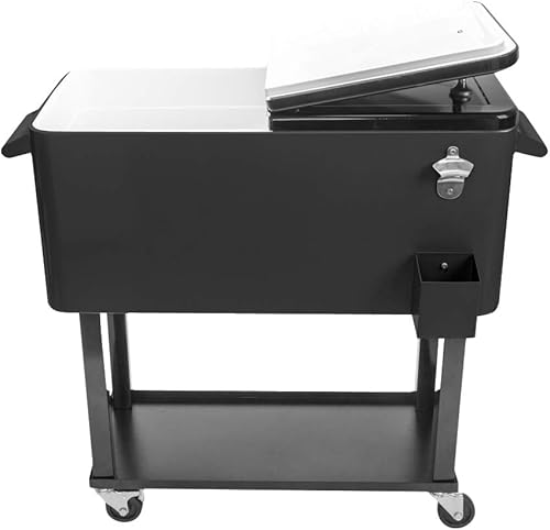 Outvita Baúl de hielo rodante de 80 cuartos de galón, enfriador de bebidas portátil con lavabo, bandeja de almacenamiento inferior y abridor de