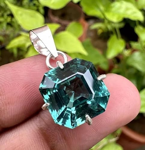 KUSHALYD Certified Paraiba Tourmaline Pendant 25.0 Ct+ — 925 Sterling Silver Loose Gemstone, Blue Green Tourmaline Necklace for Custom Jewelry