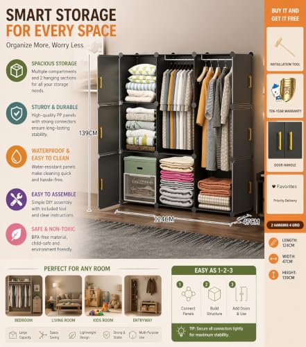 Image of Mevigo Plastic Wardrobe for Kids & Baby | 9-Door Cupboard for Clothes | Almirah for Kids Clothes | Collapsible Baby Wardrobe | Cupboard Storage Rack for Toys Books | Bedroom -Grey