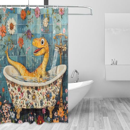 Rideau de douche dinosaure en polyester imperméable 168x183 cm avec crochets