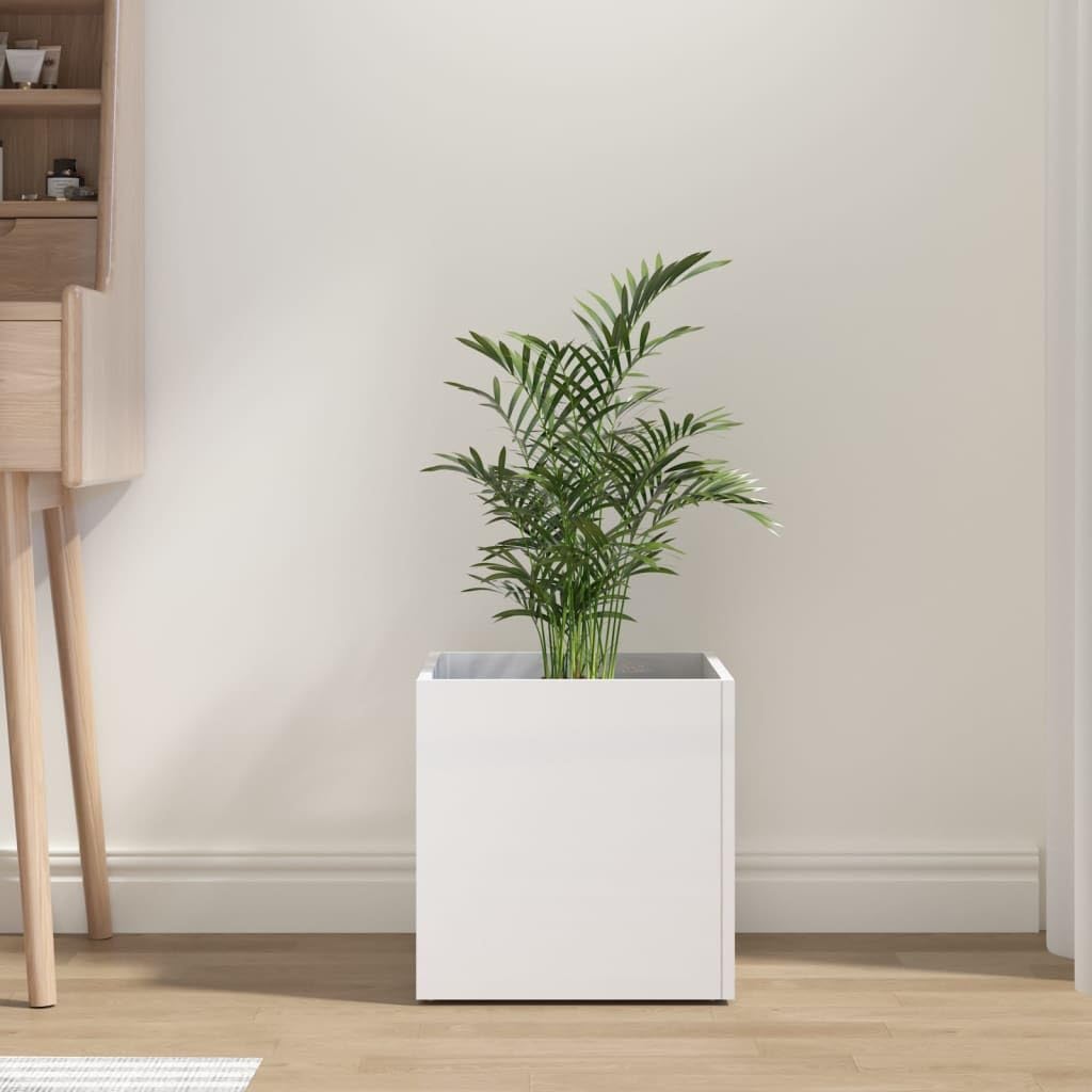 Pflanzgefäß Hochglanz-Weiß 40x40x40 cm aus Holzwerkstoff, robuster Pflanzkasten für Innenräume, dekoratives Deko-Element für Wohnzimmer, Schlafzimmer und Büro, ideal