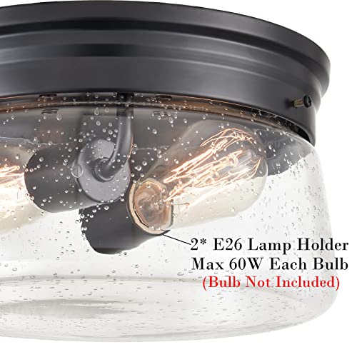Teenyo Farmhouse Black Flush Mount Ceiling Light Modern 11 Inches 2-Light Seeded Glass Ceiling Light Fixtures For Hallway, Bedroom, Laundry Room, Kitchen, Porch #TOP2