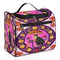 Mexpekil Hanging Travel Toiletry Bag with 11 Compartments, Black Monkey with Umbrella Flower Chinoiserie Water-resistant Makeup Cosmetic Bag Travel Organizer for Accessories Shampoo Full-size Containe