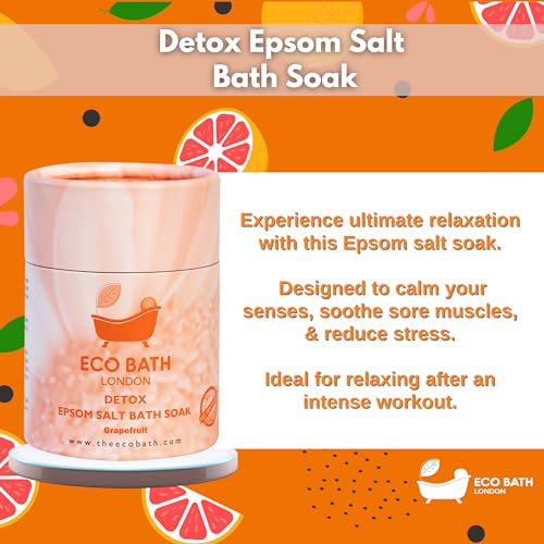 Image of Eco Bath London Detox Epsom Salt Bath Soak - Tube 8.8 oz (250 g), Made in UK, Magnesium Bath Salt Infused with Grapefruit Essential Oil