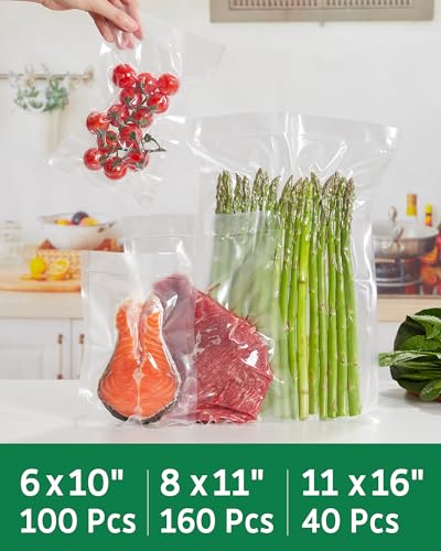 Image of Syntus 300 Count Vacuum Sealer Bags, 40 Gallon 11 inch x 16 inch and 160 Quart 8 inch x 12 inch and 100 Pint 6 inch x 10 inch for Seal a Meal, BPA Free Heavy Duty Precut Bags, Food Vac Bag for Storage, Meal Prep or Sous Vide
