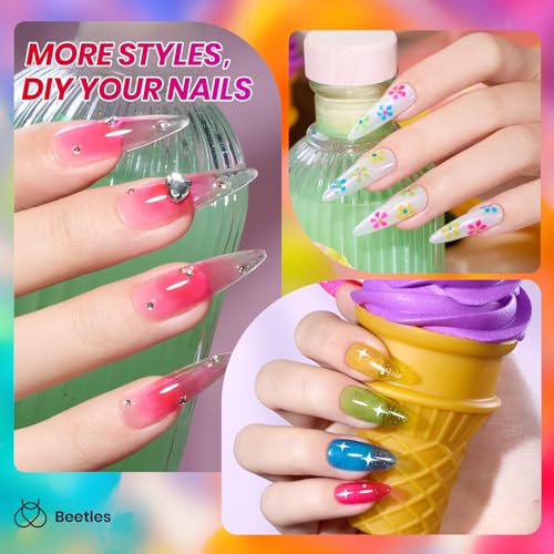 Image of Beetles Neon Gel Nail Polish Set, 6 Colors Jelly Gel Nail Polish Kit | Hot Pink Red Blue Yellow Green Sheer Transparent Effect French Nail Art Tropical Glow Series Manicure Gift for Women