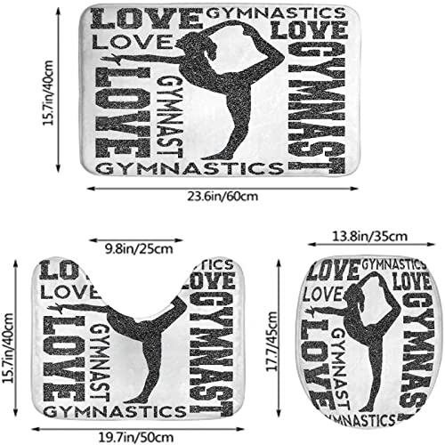 Badezimmerteppich-Set, 3-teilig, Love Gymnastics Gymnast Print, waschbare Badteppiche, rutschfest, mit Rückenpolster, Konturteppich und Toilettendeckelbezug – Bild 3