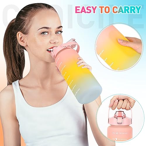 CodiCile Motivational Water Bottle with Straw 3 Pcs, 2L 700ML 300ML Reusable BPA Free Sports Water Bottle, Leakproof Drinks Bottle with Time Markings (Pink) - Image 7