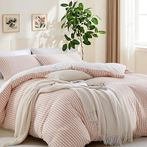 Image of Oli Anderson 100% Cotton Waffle Comforter Set, 3 Pieces Lightweight Breathable All Season Bed Comforter, Soft Skin-Friendly Blanket for Bedroom Guest Room, Machine Washable, Pumpkim Brown