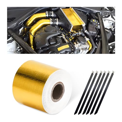 Image of Wevdn Heat Shield Reflective Tape, 2 inchx29.5FT Adhesive Backed Heat Barrier Tape Roll, Gold High-Temperature Self Adhesive Reflect Backed Sheet Compatible with Car Intake Pipe Engine Bay