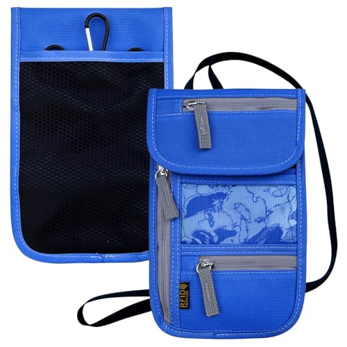 Travel Neck Wallet, RFID Blocking Passport Holder with Adjustable Neck Strap for Men and Women to Keep Cash, Credit Cards and Travel Documents Safe - Navy Blue