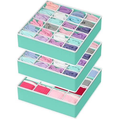Image of Simple Houseware Sock Drawer Organizer, 3 Pack, Turquoise | for Dresser/Closet/Bedroom, 2 Pack 24 Cell & 1 Pack 16 Cell
