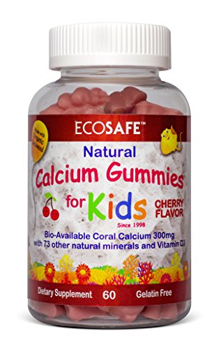 Coral Calcium Vitamin D3 Kids Gummy, Natural Cherry Flavor, Non GMO, Gluten-Free, Dairy-Free, Soy-Free and Gelatin Free - 300 mg of Calcium, and 500 IU of Vitamin D3-60 Gummies (1 Pack)
