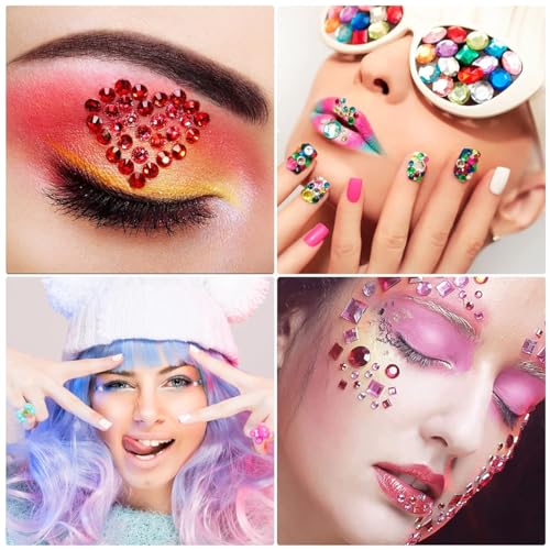 Image of MAYCREATE 1782pcs Rhinestones Pearl Stickers for Craft Makeup, Bling Sticky Gems Face Stickers, Acrylic Self-Adhesive Assorted Shape & Color Stone Sticker for Scrapbooking, DIY Phone Case