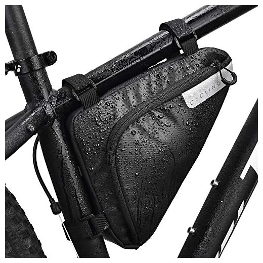 WOTOW Bike Storage Frame Bag, Roswheel Bicycle Front Tube Triangle Water Resistant Cycling Pack Strap On Saddle Pouch Bike Accessories Tool Accessible Storage Bag for Road Mountain Commute Bike