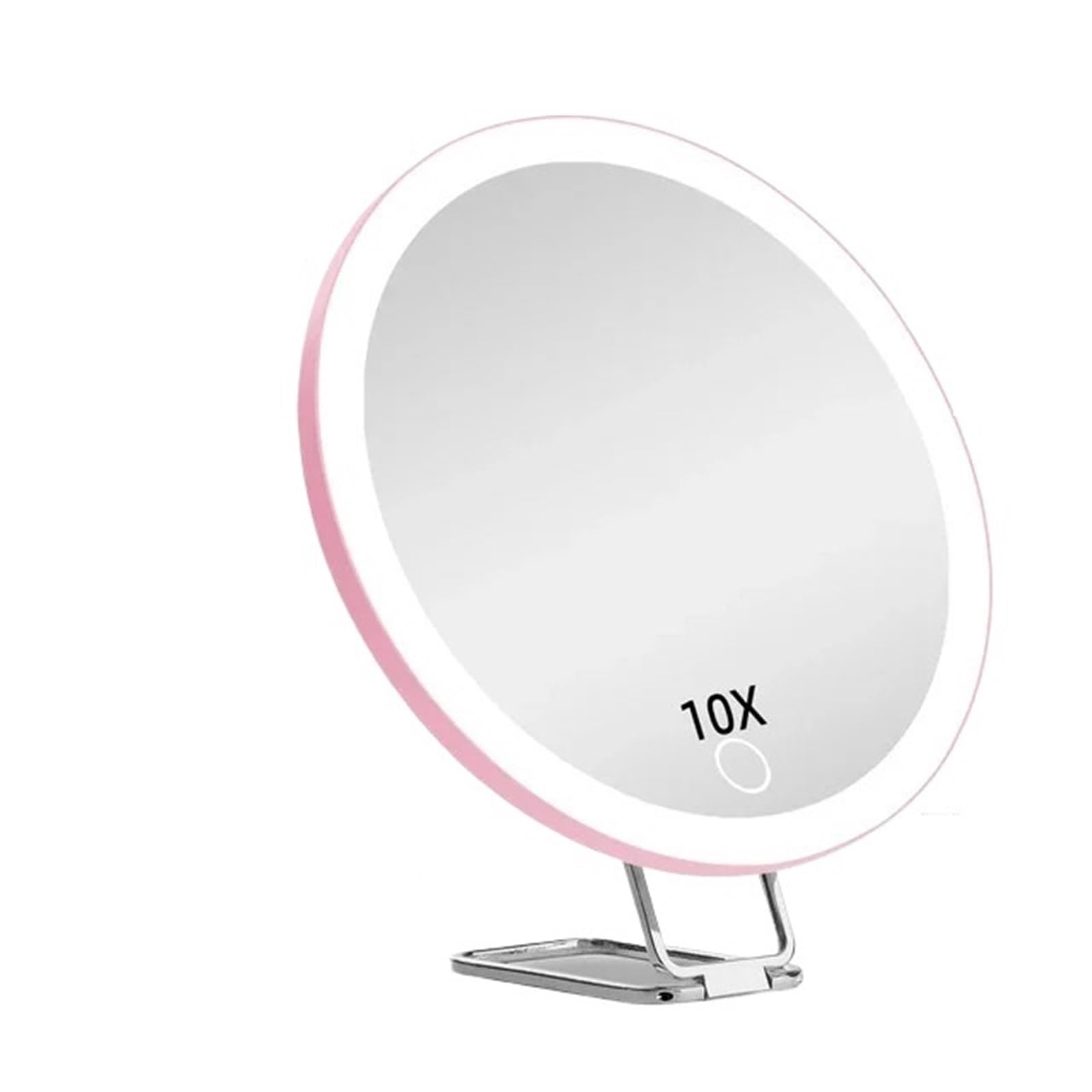 FPJQOBJC 6 Inch Magnifying Mirror with Light 5-30X Portable Travel Magnified Mirror with 360 degrees Adjustable Stand and Suction Cup(10X Pink)