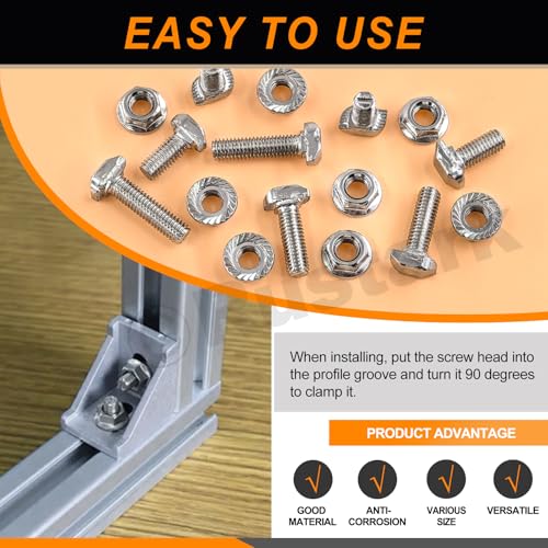 Image of 80Pcs M5x10 /12 /16 /20mm T-Slot Drop-in Bolts with M5 Hexagon Flange Nuts Assortment Kit, Hammer Head Bolt T Shape Sliding Screw Stud for European Standard 20 Series Aluminum Profile