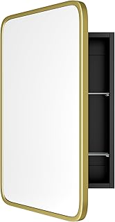 Vintage-Style Bathroom Wood Black Cabinet with 16.5''x24'' Brushed Gold ...