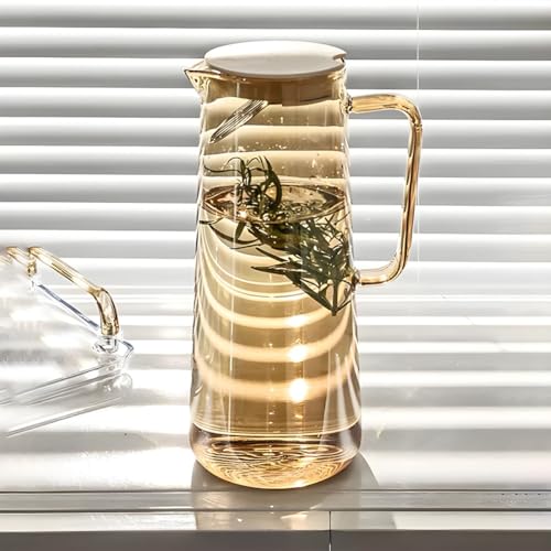 Image of Bellemax Premium Juice and Water Brown Glass Pitcher jug with Lid and 1.8 Liter Style jug with Handle Water, ice Lemon Tea, Milk and Juice Beverage (Brown) (BX-10)
