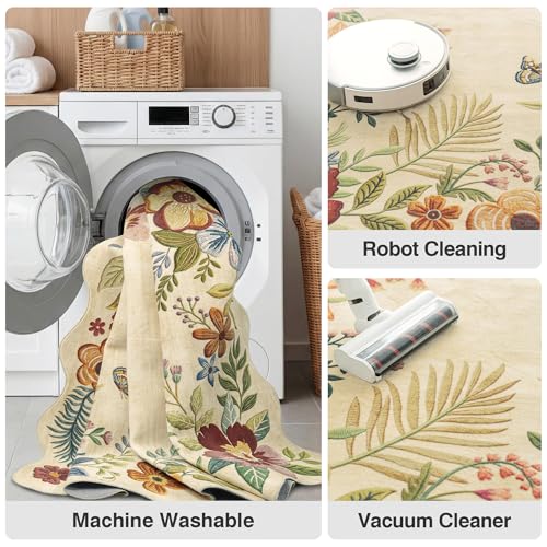 Tapete decorativo beige floral 2x3 ft lavable antideslizante miniatura 6