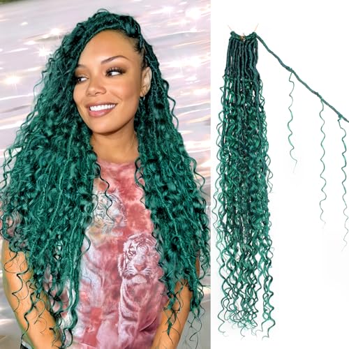 Green Boho Faux Locs Crochet Hair 30 Inch Goddess...
