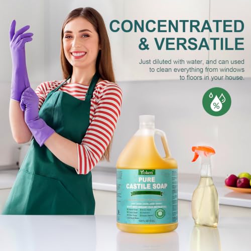 Image of Yoken Pure Castile Liquid Soap 128 Oz Unscented Body Wash Dishes with Pump | No Fragrance Vegan Natural Laundry Dishes Mild Sensitive Skin Travel Camp Soaps Body Bath Hand Wash Bulk Size Refill 3.8 L