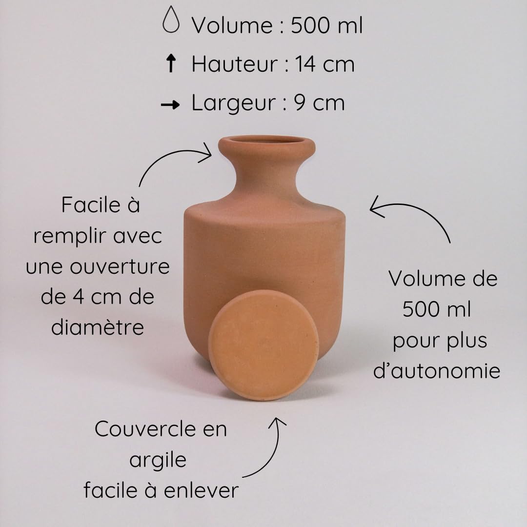 3 Oyas à Enterrer 500 ML en Terre Cuite Naturelle avec Couvercle – Arrosage Automatique Écologique pour Plantes d’Intérieur et d’Extérieur – Autonomie Jusqu’à 1 à 2 Semaines