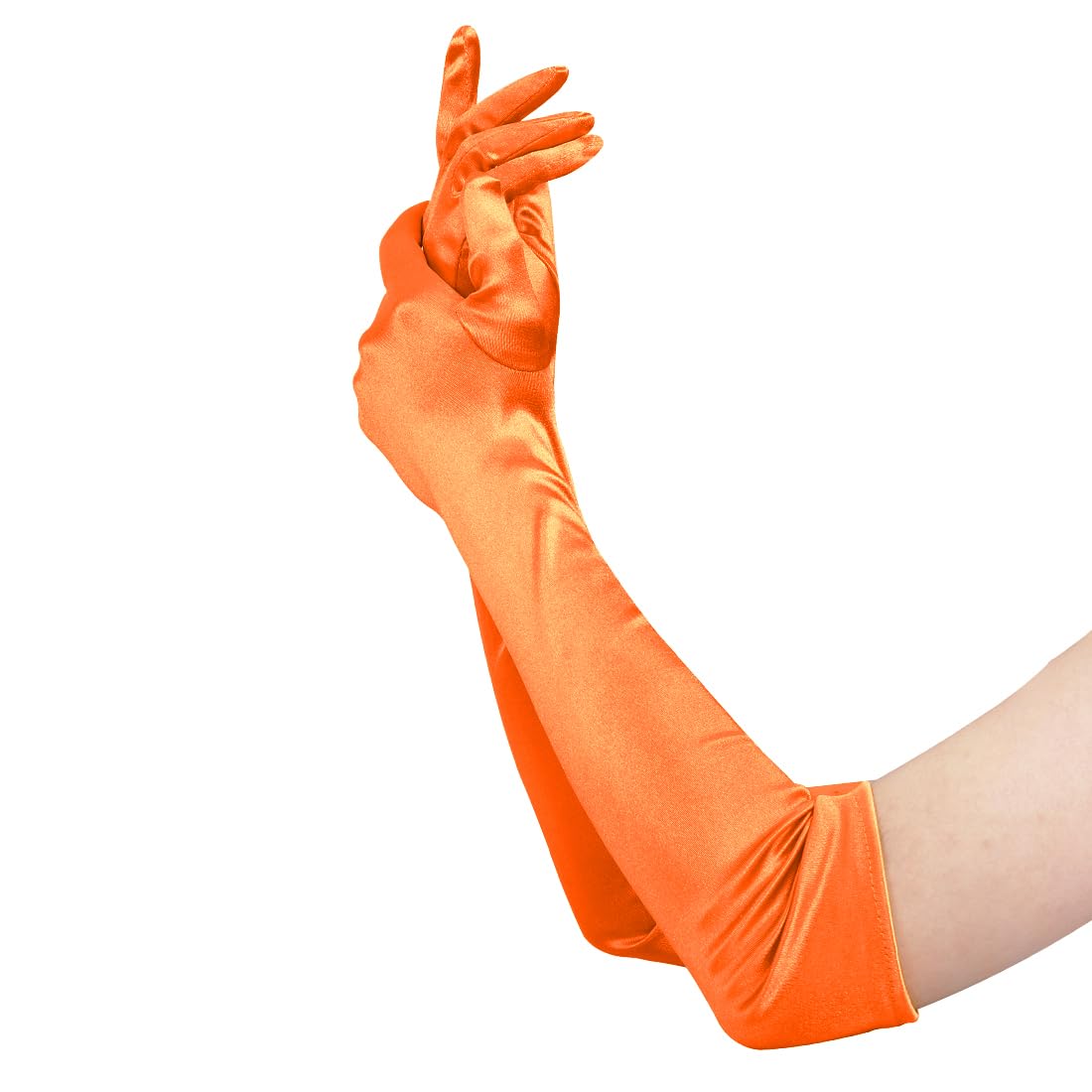 Lansian Long Opera Party Gloves for Women 1920s 20s Satin Gloves Costumes Elbow Length Bridal Evening Dress, 21 inches: Orange