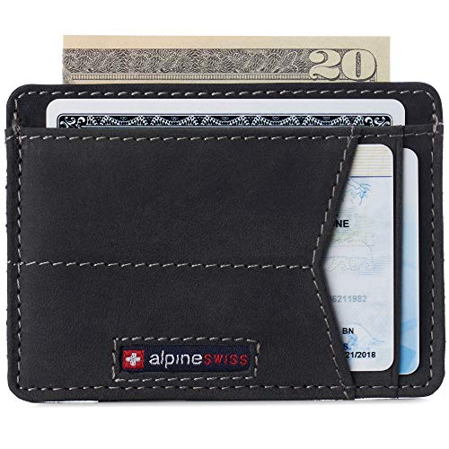 Image of Alpine Swiss RFID Minimalist Oliver Front Pocket Wallet For Men Leather Hampton Collection Nubuck Black
