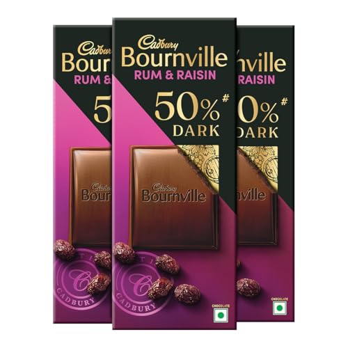 Image of Cadbury Bournville Rum & Raisin 50% Dark Chocolate Bar, 78 Gm (Pack Of 3)