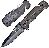 ANVIL BLADESMITHS BULLSHARK G-10 8CR13 Folding Pocket Knife with Glass Breaker and Seatbelt Paracord Cutter - Straight Blade Black Assisted Open